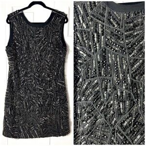 Topshop Boutique Black Silver Beaded Chain Cocktail Mini Dress Size 12 Large